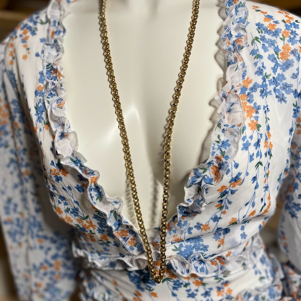 Elegant Floral Backless Dress - Blue and Orange - Picture 4 of 4